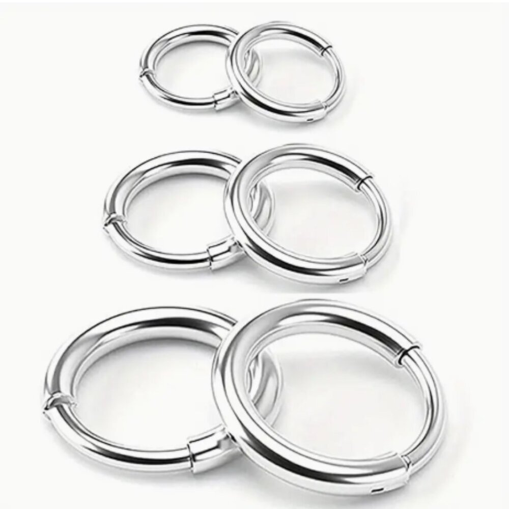 Stainless Steel Silver Circle Earrings 3 Pairs 8mm 10mm 12mm NWT
